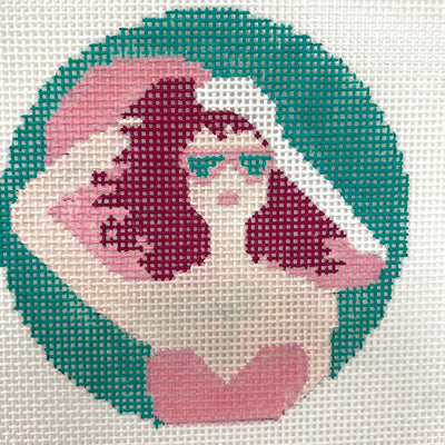 Pink Lady at the Beach needlepoint canvas - Bargello Needlepoint