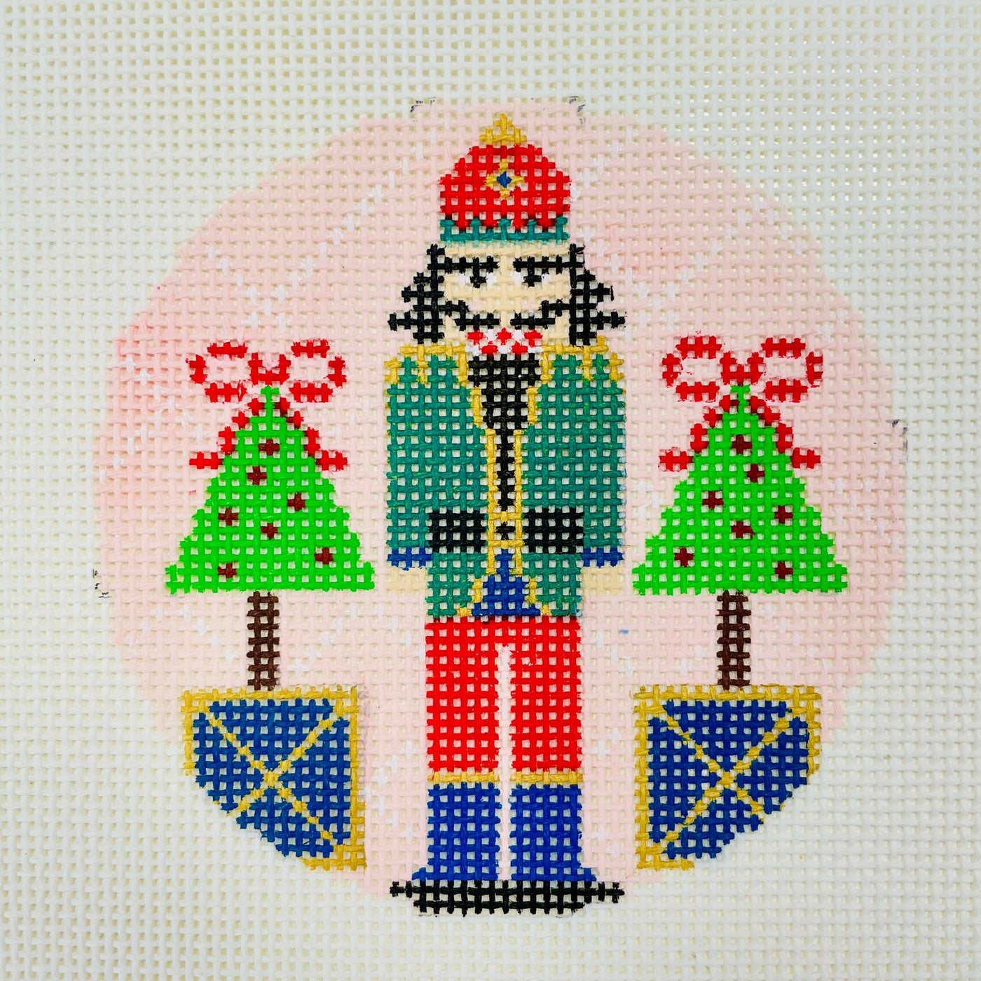 Pink Nutcracker Round - Large Ornament needlepoint canvas - Bargello Needlepoint