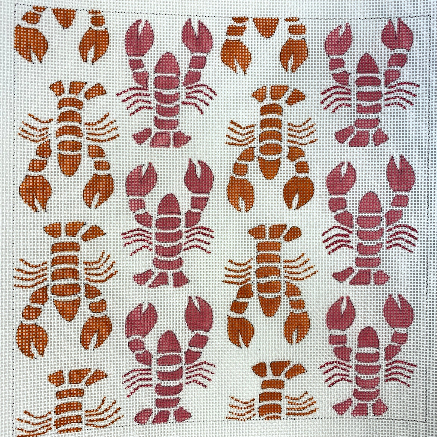 Pink & Red Lobsters needlepoint canvas - Bargello Needlepoint