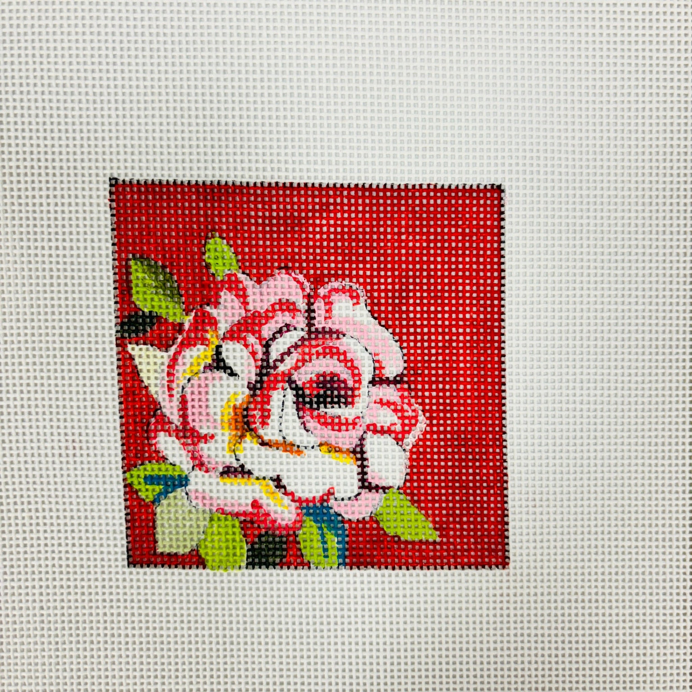 Pink Rose With Coral Background needlepoint canvas - Bargello Needlepoint