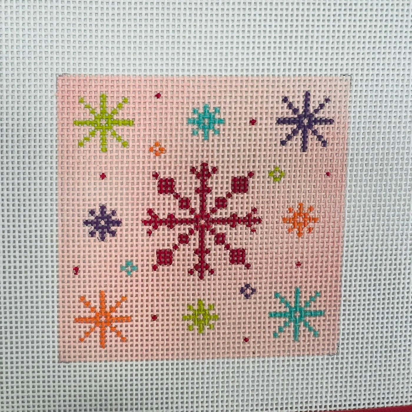 Pink Snowflake 2 needlepoint canvas - Bargello Needlepoint