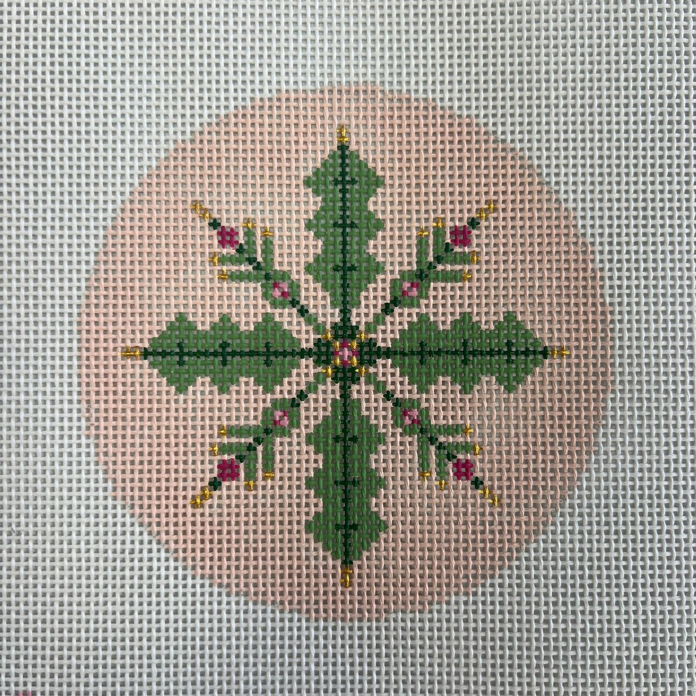 Pink Snowflake Ornament needlepoint canvas - Bargello Needlepoint