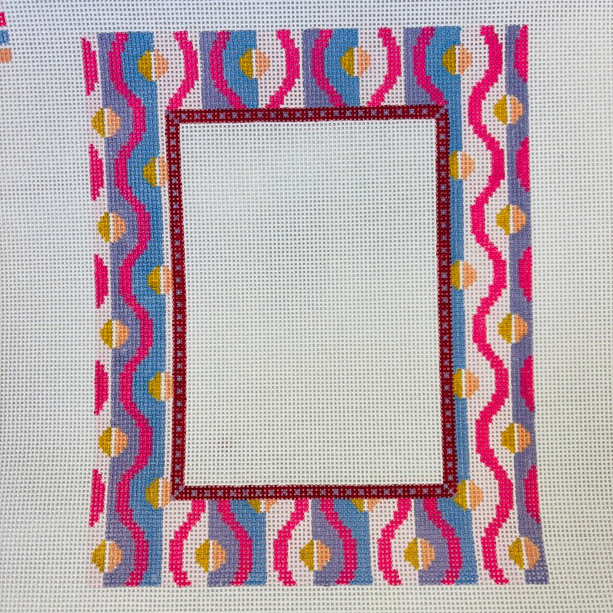 Pink Squiggles Frame needlepoint canvas - Bargello Needlepoint