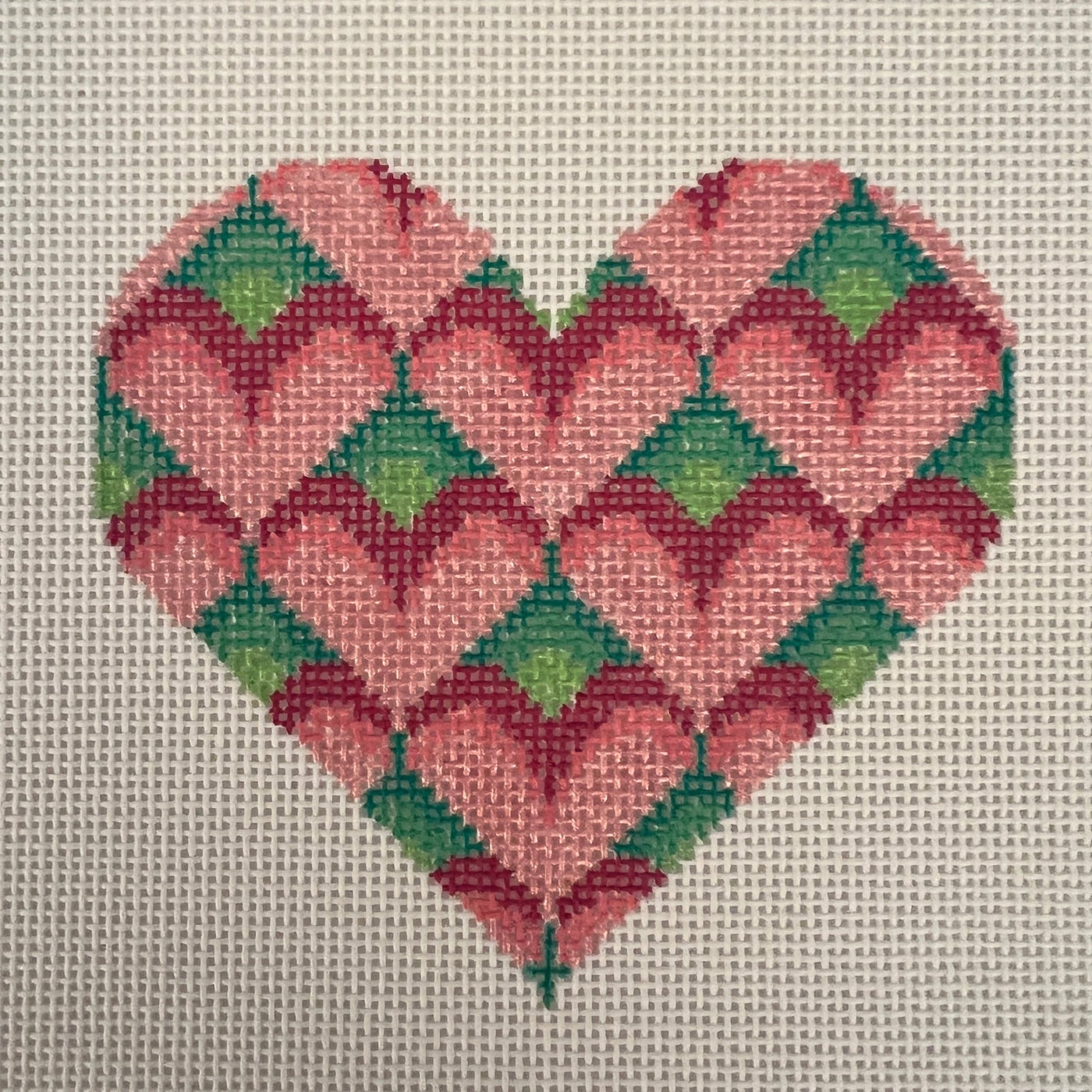 Pink & Teal Bargello Hearts Heart needlepoint canvas - Bargello Needlepoint