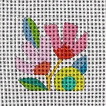 Pink Whimsical Florals needlepoint canvas - Bargello Needlepoint