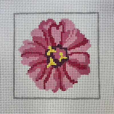 Pink Zinnia Coaster #1 needlepoint canvas - Bargello Needlepoint