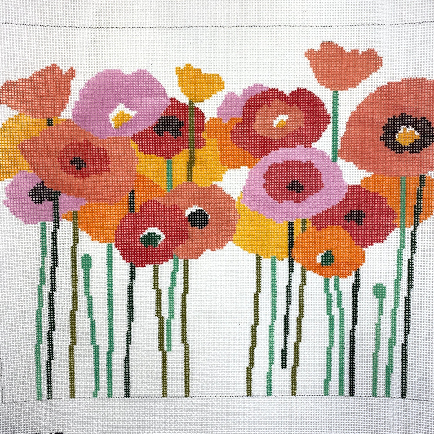 Poppies with Green Stems - 13 needlepoint canvas - Bargello Needlepoint