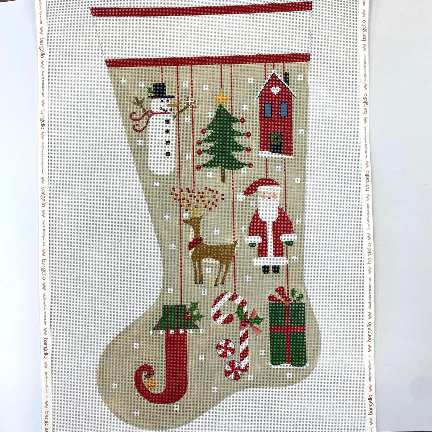 Primative Tree Trimmings Stocking needlepoint canvas - Bargello Needlepoint