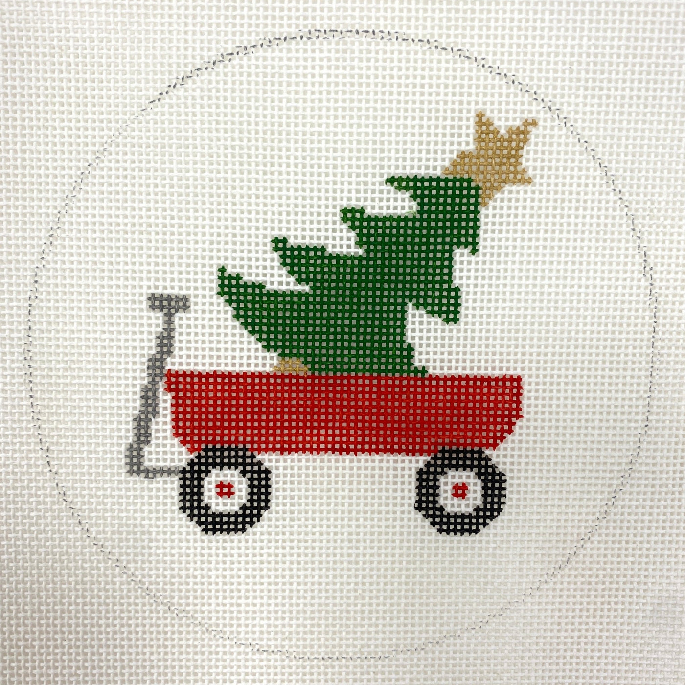 Radio Flyer Wagon with Christmas Tree Ornamnet needlepoint canvas - Bargello Needlepoint