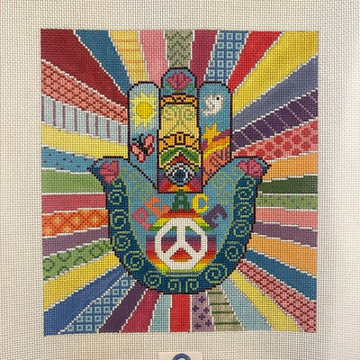 Rainbow Hamsa Hand needlepoint canvas - Bargello Needlepoint