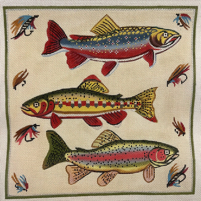 Rainbow Trout and Lures needlepoint canvas - Bargello Needlepoint