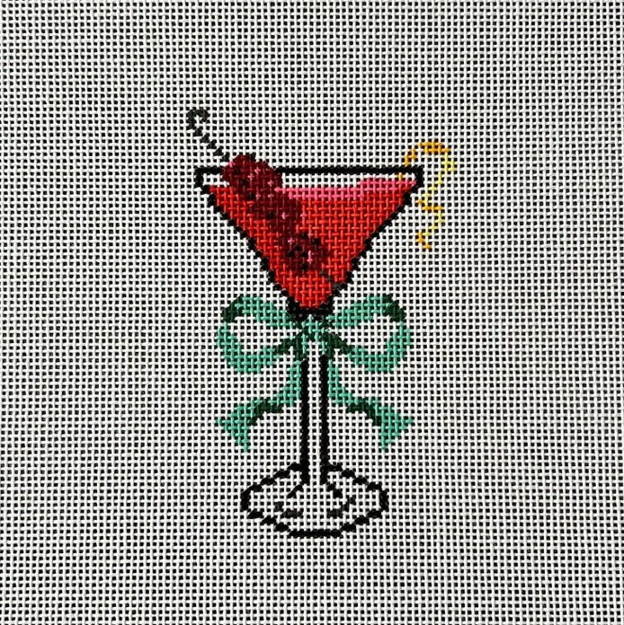 Raspberry Lemon Drop with Green Bow needlepoint canvas - Bargello Needlepoint