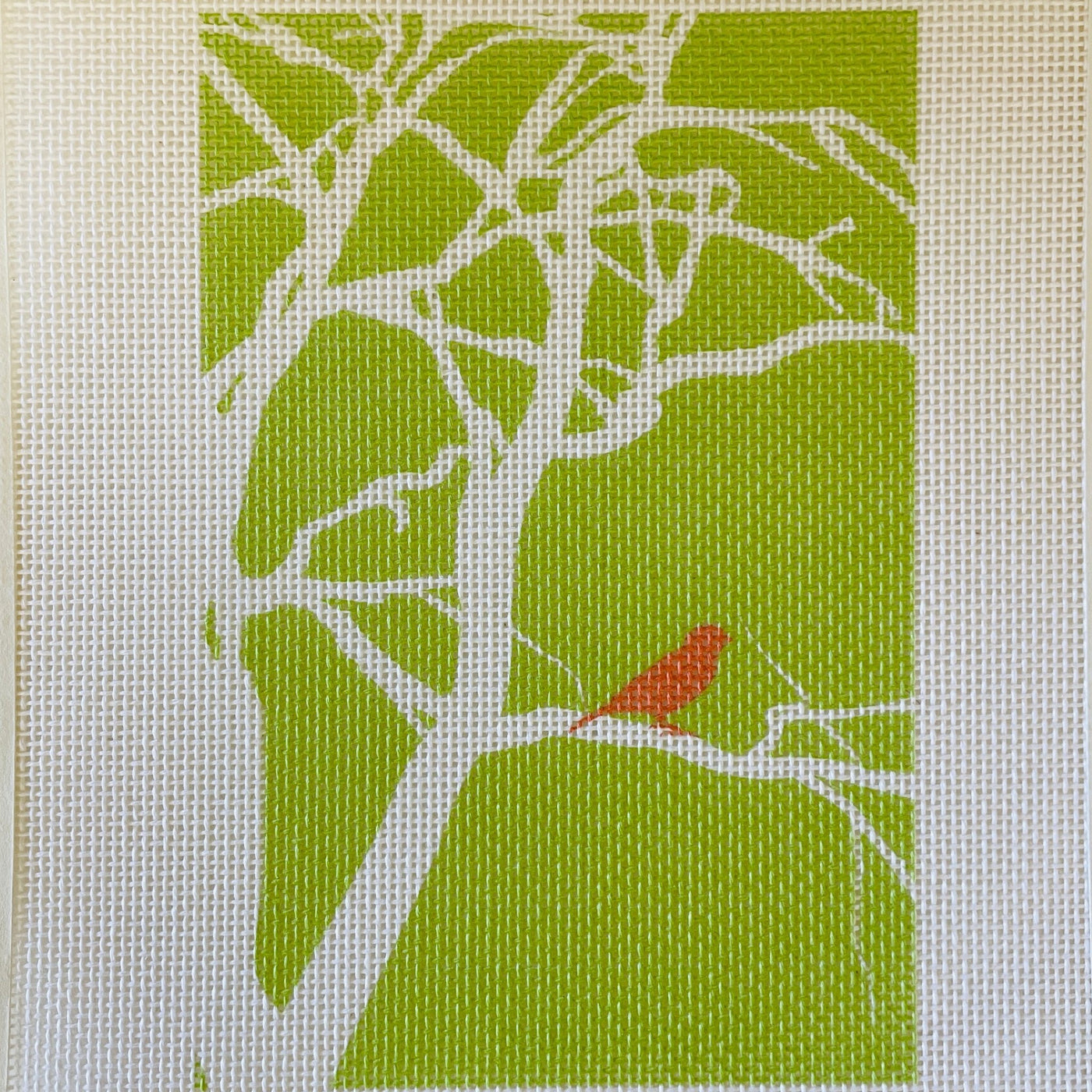 Red Bird on Green needlepoint canvas - Bargello Needlepoint