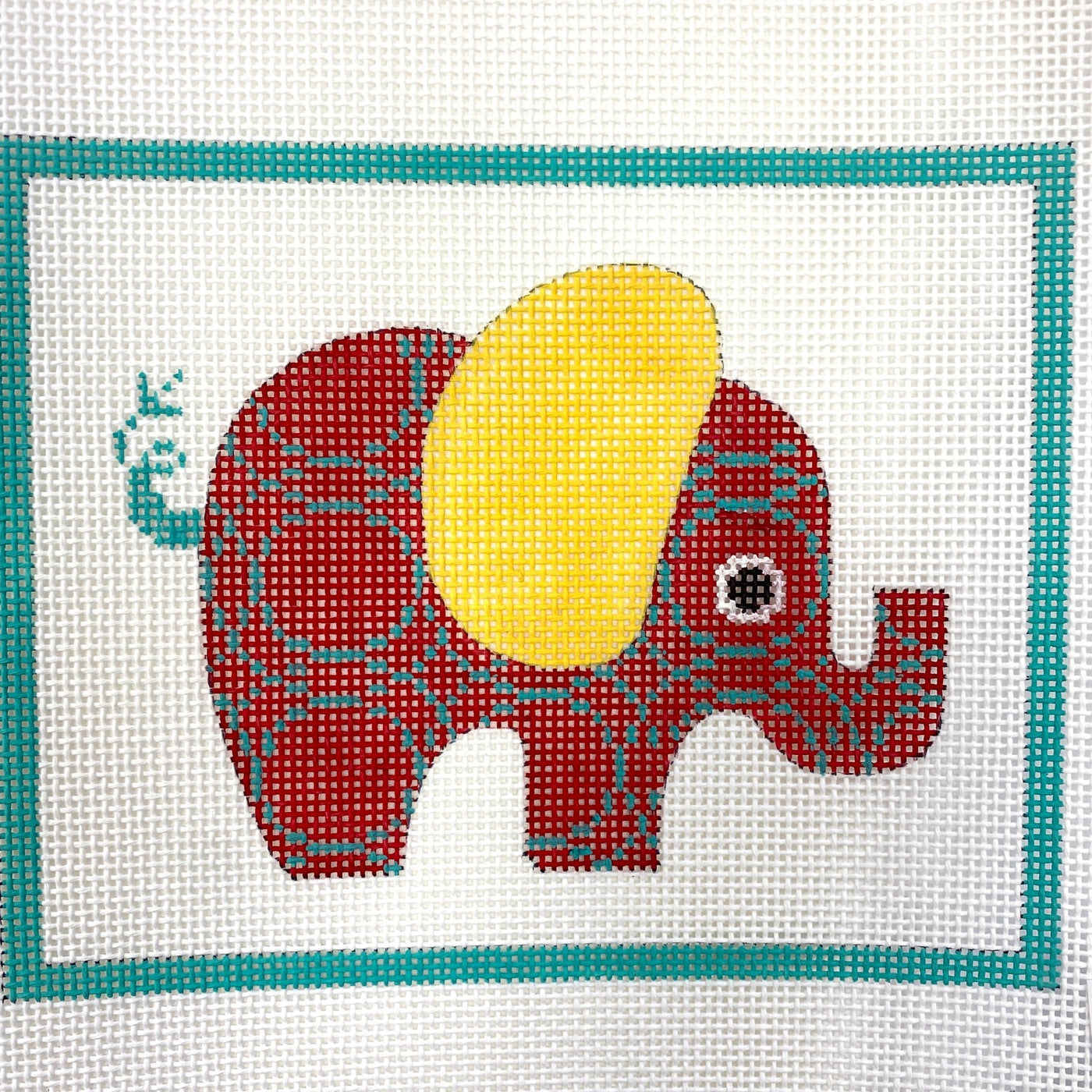 Red Patterned Elephant needlepoint canvas - Bargello Needlepoint