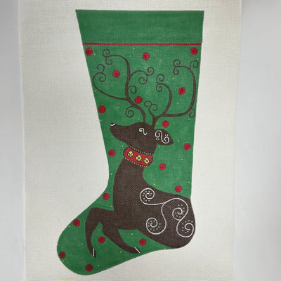 Reindeer on Green Stocking needlepoint canvas - Bargello Needlepoint