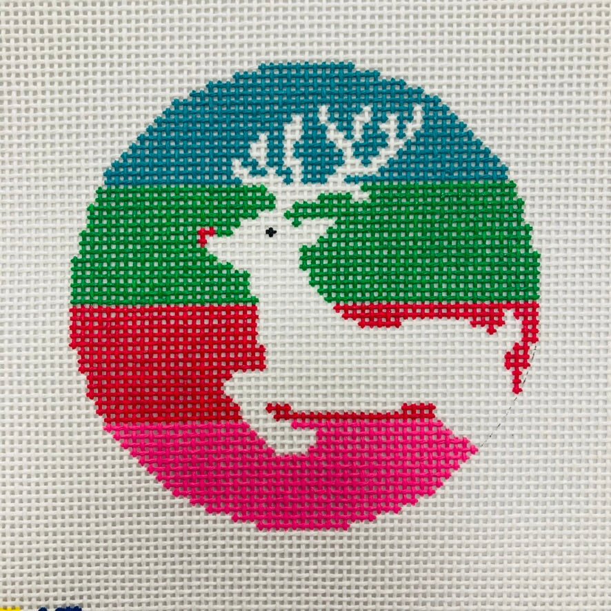 Reindeer On Stripes Ornament needlepoint canvas - Bargello Needlepoint