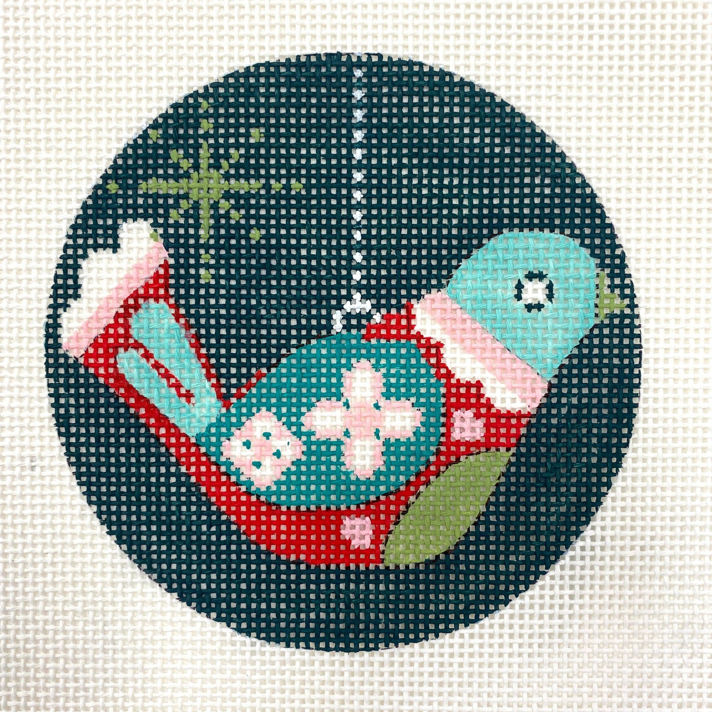 Retro Bird Round Ornament needlepoint canvas - Bargello Needlepoint