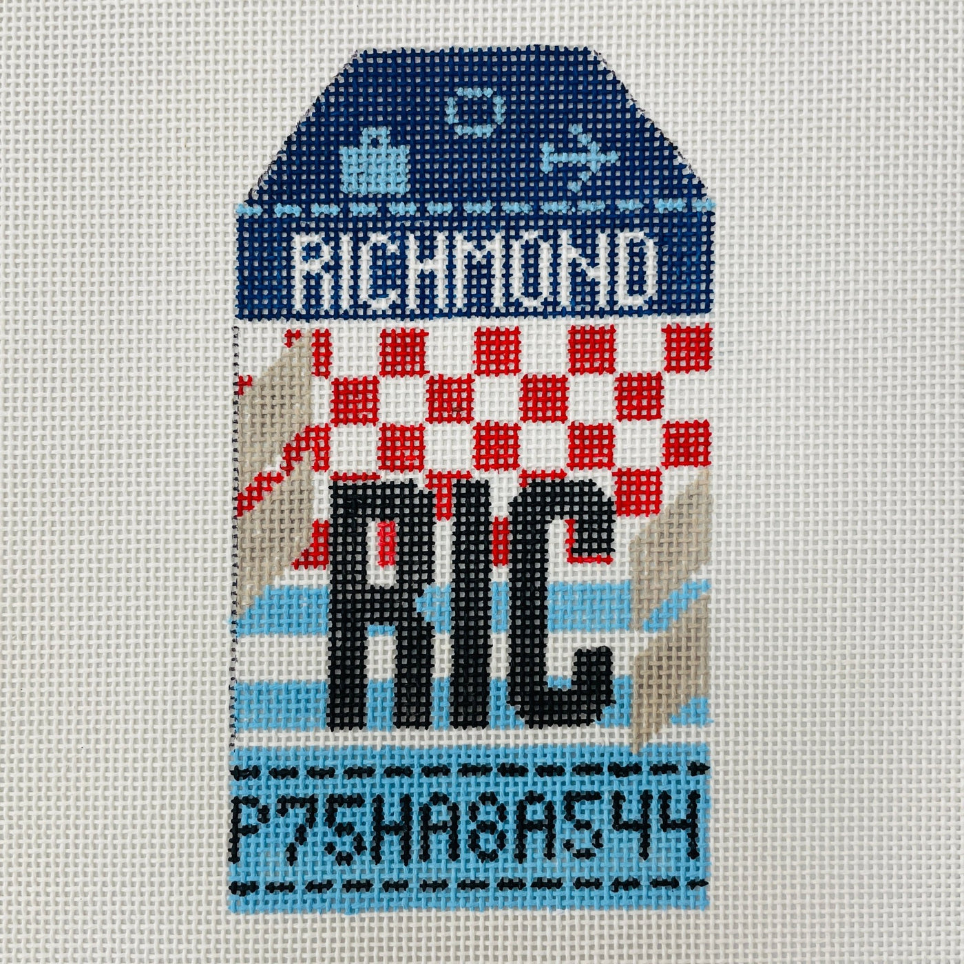 Richmond RIC Travel Tag needlepoint canvas - Bargello Needlepoint