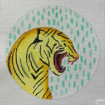 Roaring Tiger Round Ornament Size needlepoint canvas - Bargello Needlepoint