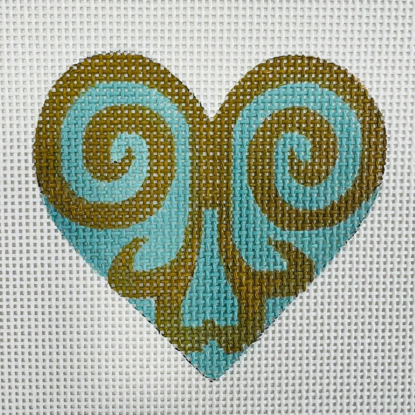 Sage Teal Heart needlepoint canvas - Bargello Needlepoint