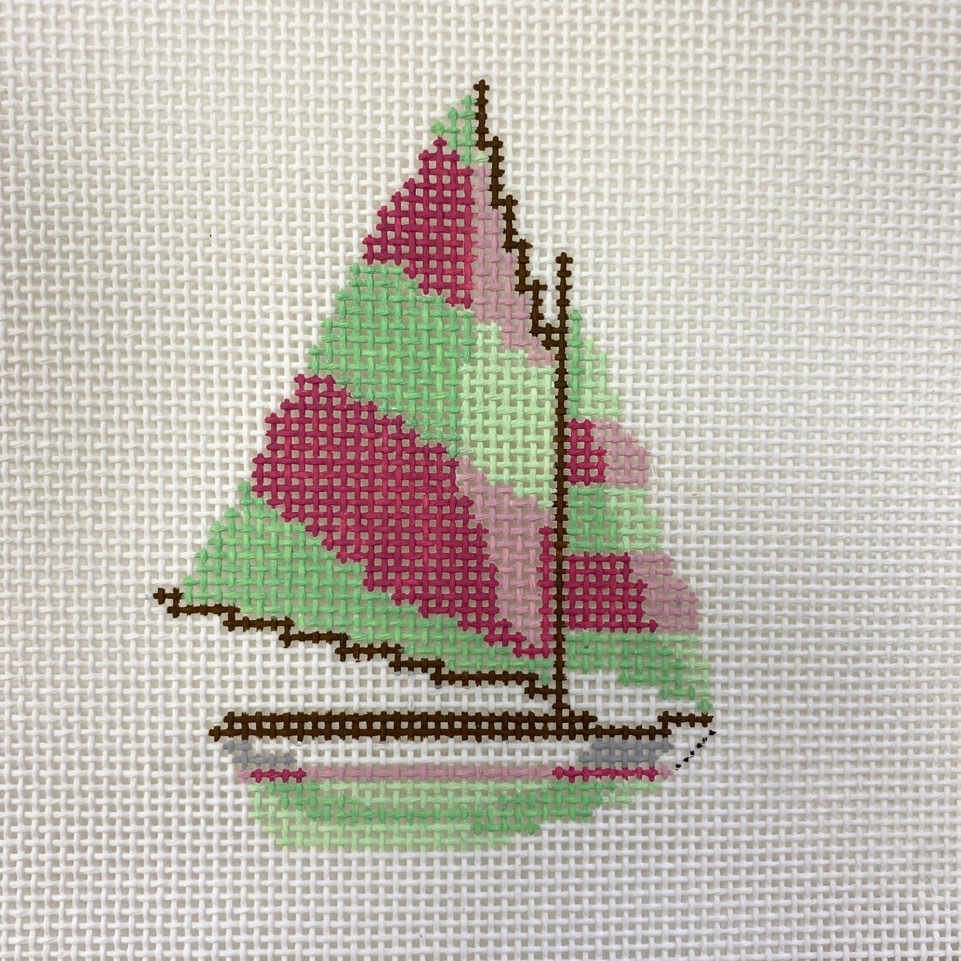 Sailboat With Pink and Green Stripe needlepoint canvas - Bargello Needlepoint