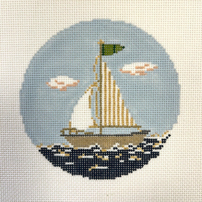 Sailing Ship Round Ornament/Insert needlepoint canvas - Bargello Needlepoint