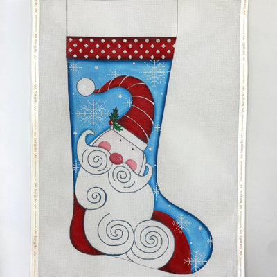 Santa Face on Blue Stocking needlepoint canvas - Bargello Needlepoint