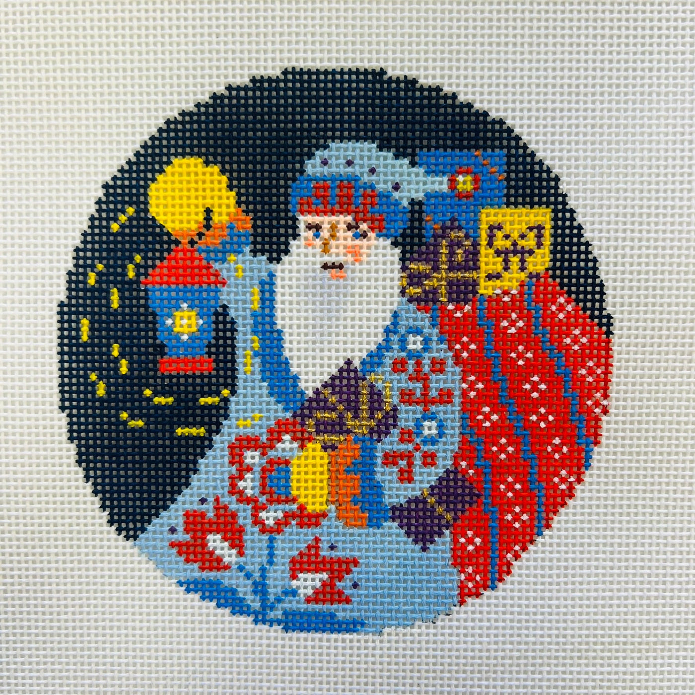 Santa Lantern needlepoint canvas - Bargello Needlepoint