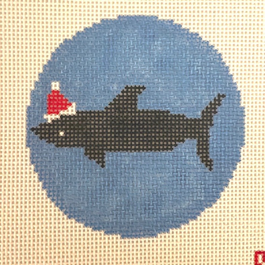 Santa Shark Ornament needlepoint canvas - Bargello Needlepoint