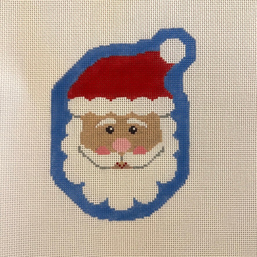 Santa with Pompom Ornament with Stitch Guide needlepoint canvas - Bargello Needlepoint