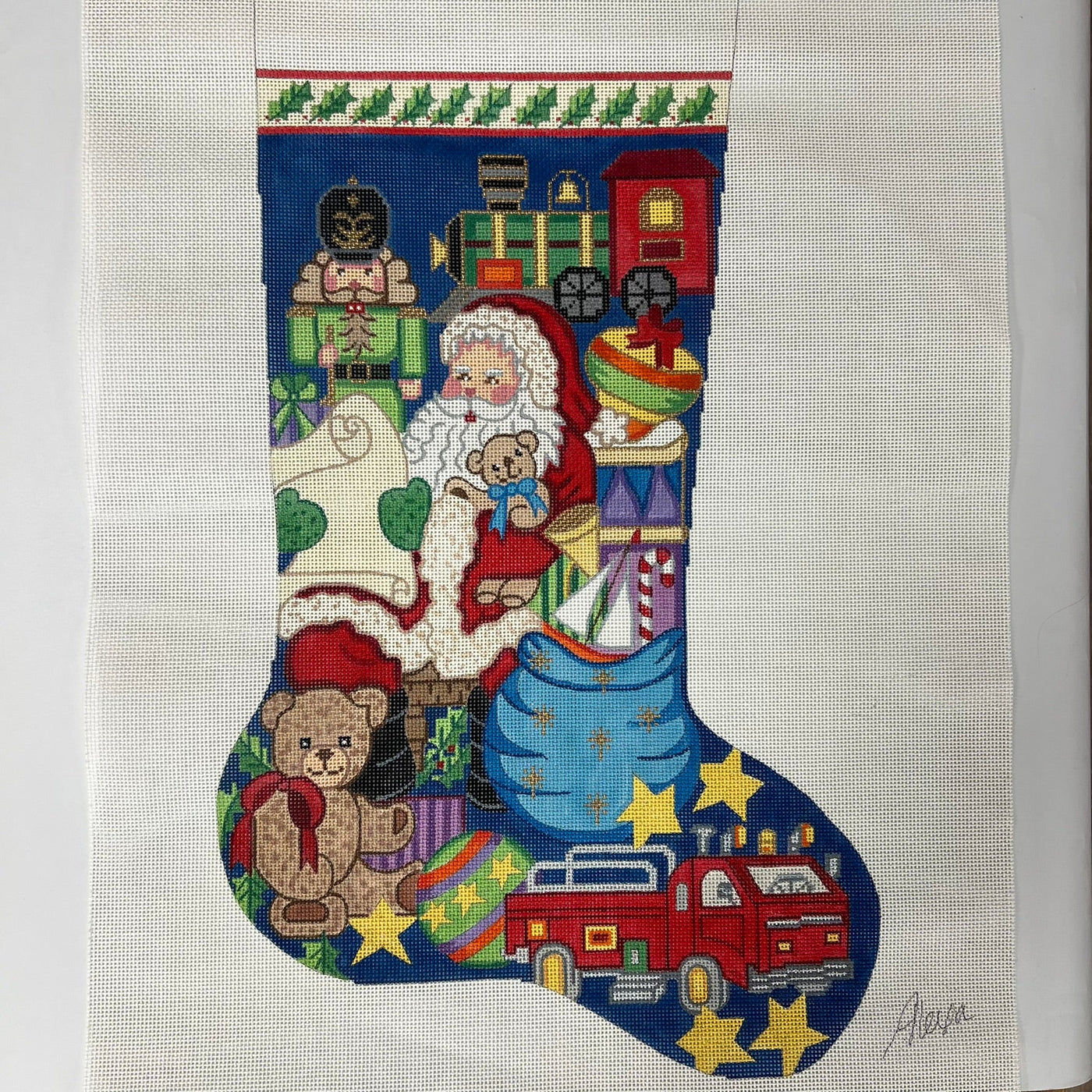 Santa with Toys Stocking needlepoint canvas - Bargello Needlepoint