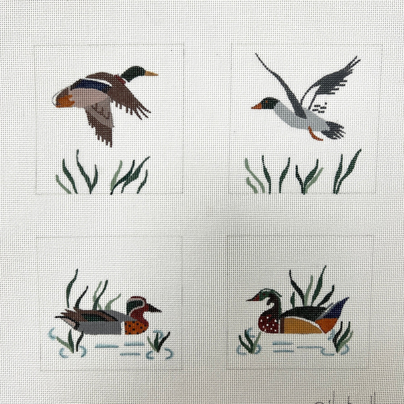 Set of 4 Coasters – Wild Ducks needlepoint canvas - Bargello Needlepoint