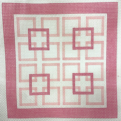 Shell Pink Colored Squares on White (with Optional Fiber Kit) needlepoint canvas - Bargello Needlepoint