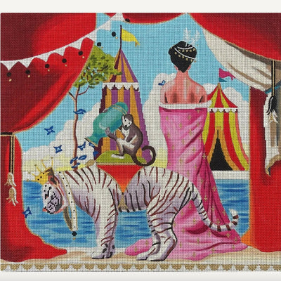 Siberian Tiger/Monkey/Lady/Tents needlepoint canvas - Bargello Needlepoint