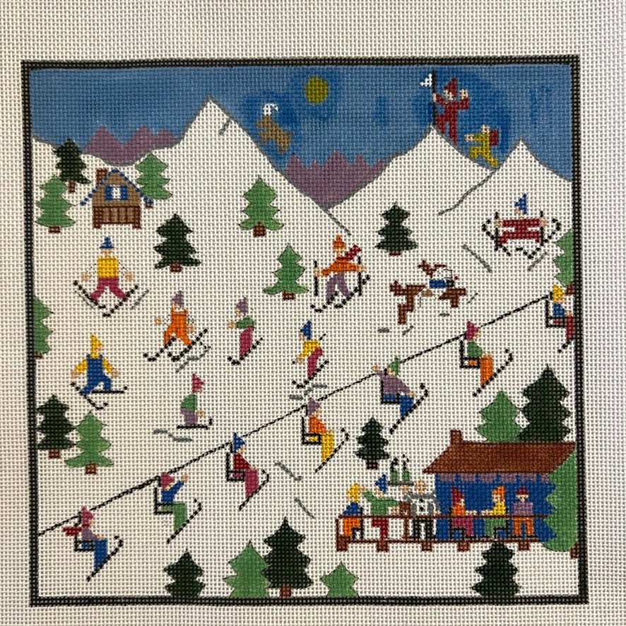 Ski Scene Square needlepoint canvas - Bargello Needlepoint