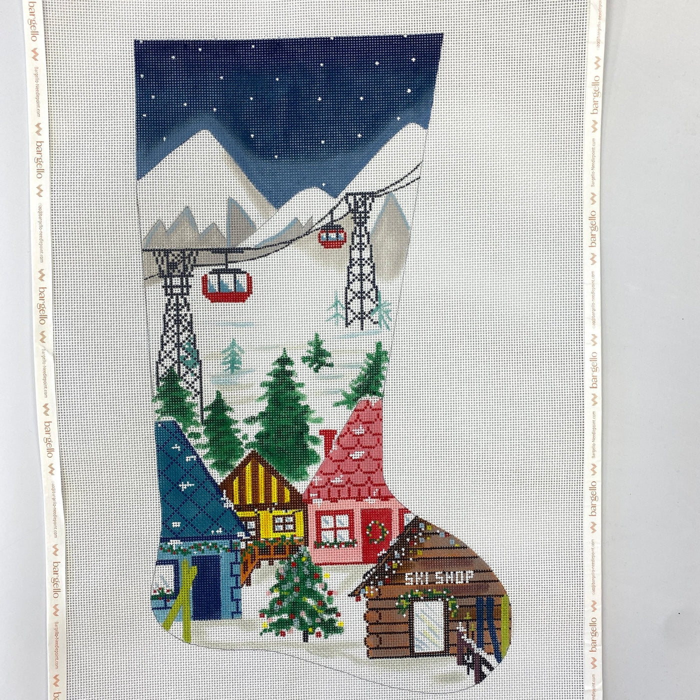 Ski Village Stocking needlepoint canvas - Bargello Needlepoint