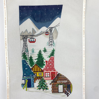 Ski Village Stocking needlepoint canvas - Bargello Needlepoint