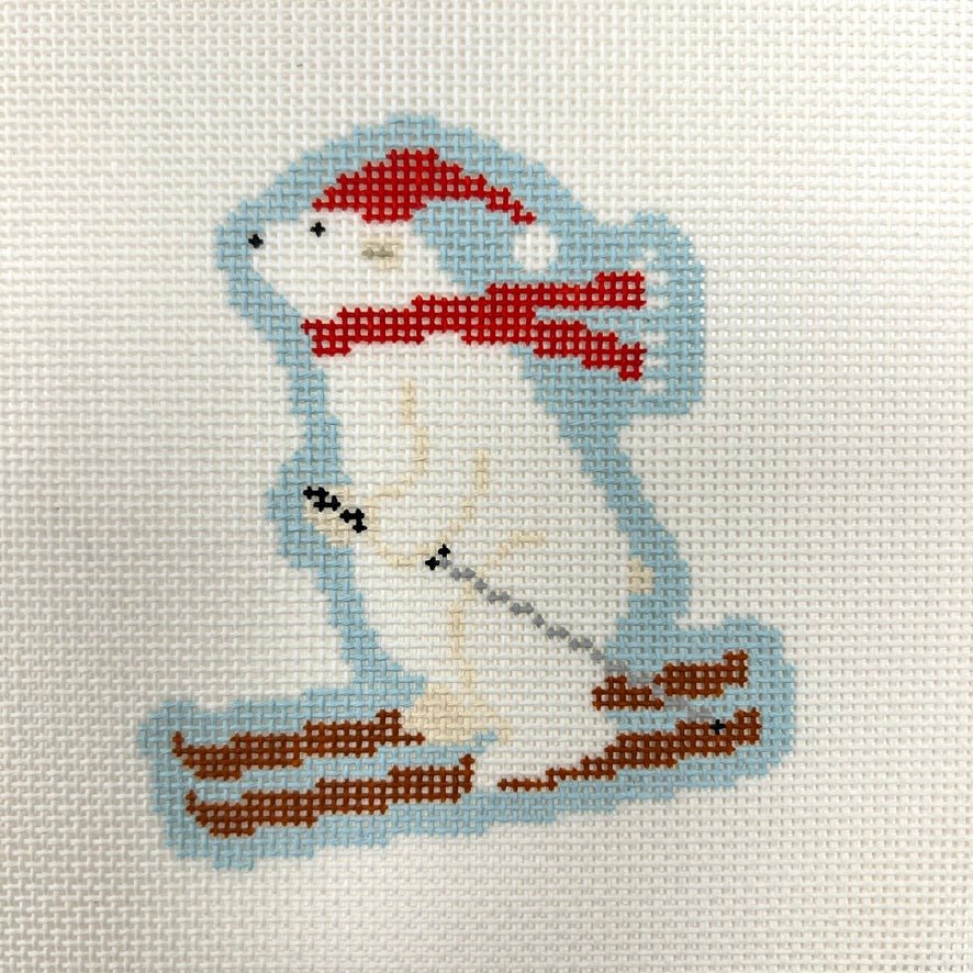 Skiing Polar Bear Ornament needlepoint canvas - Bargello Needlepoint