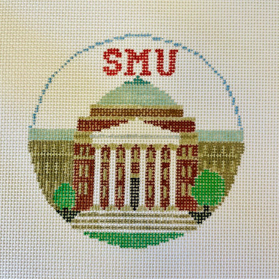 SMU, Southern Methodist University Rotunda Round Ornament needlepoint canvas - Bargello Needlepoint