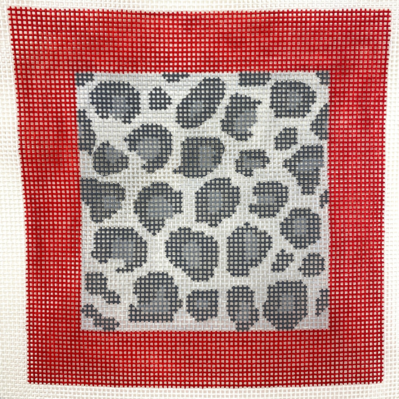 Snow Leopard with Red Border (with Optional Fiber Kit) needlepoint canvas - Bargello Needlepoint