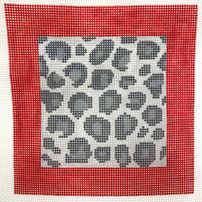 Snow Leopard with Red Border (with Optional Fiber Kit) needlepoint canvas - Bargello Needlepoint