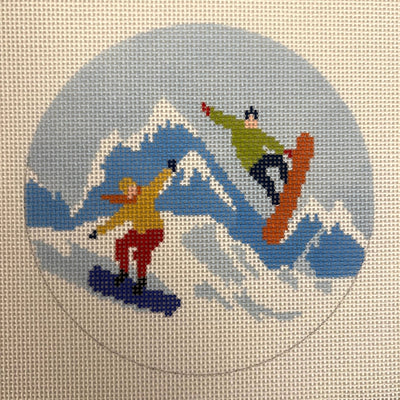 Snowboarding Round Ornament or Insert needlepoint canvas - Bargello Needlepoint