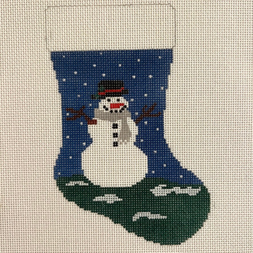 Snowman Mini Sock Ornament needlepoint canvas - Bargello Needlepoint