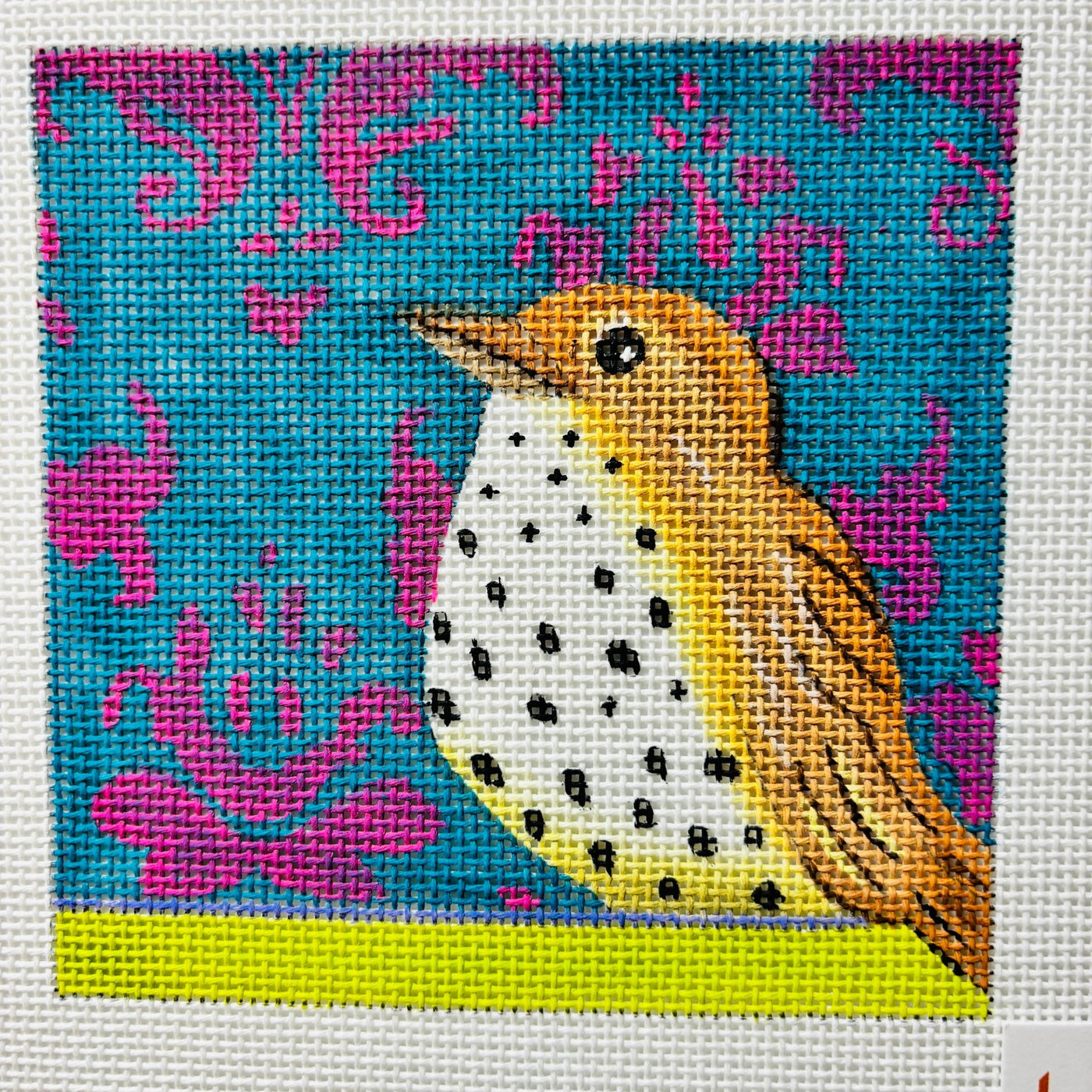 Sparrow Square Insert/Coaster needlepoint canvas - Bargello Needlepoint