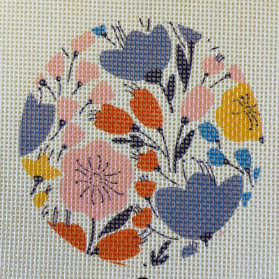 Spring Flowers Round needlepoint canvas - Bargello Needlepoint