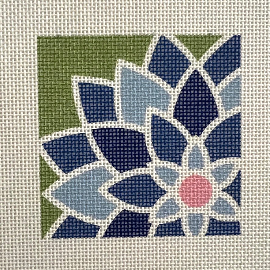 Square Blue Graphic Flower needlepoint canvas - Bargello Needlepoint