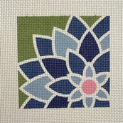 Square Blue Graphic Flower needlepoint canvas - Bargello Needlepoint