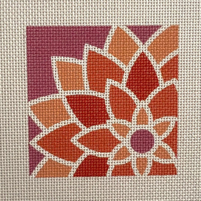 Square Orange Graphic Flower needlepoint canvas - Bargello Needlepoint