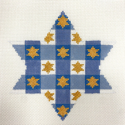 Star Snowflake Blue and White Checkered Ornament needlepoint canvas - Bargello Needlepoint