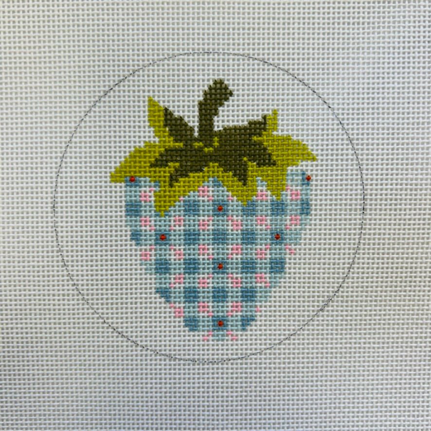 Strawberry - Blue Checks/Pink Dots needlepoint canvas - Bargello Needlepoint